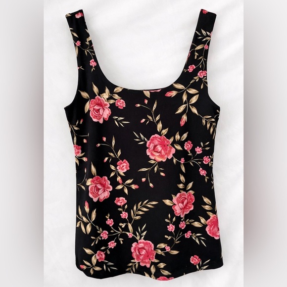 Dynamite Tops - DYNAMITE Black Floral Double Layer Tank Top Size M